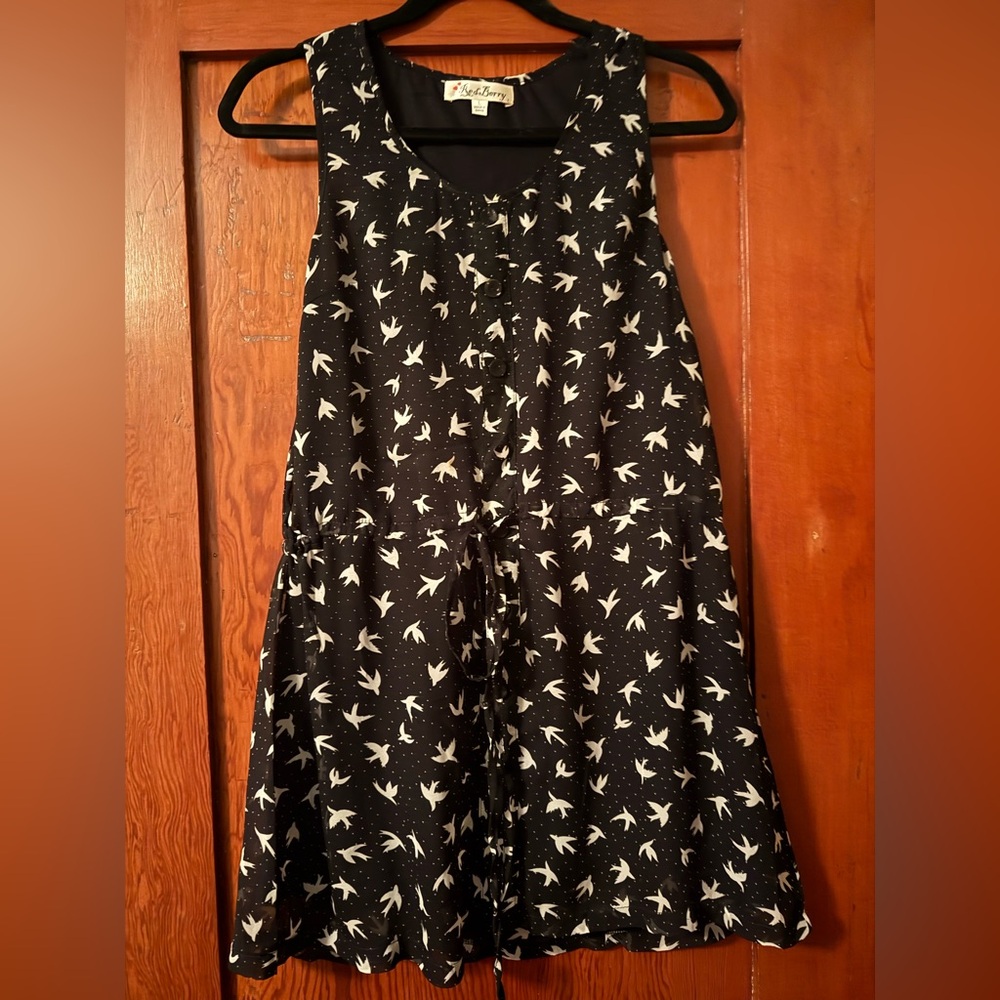 Black Dress with White Bird Print